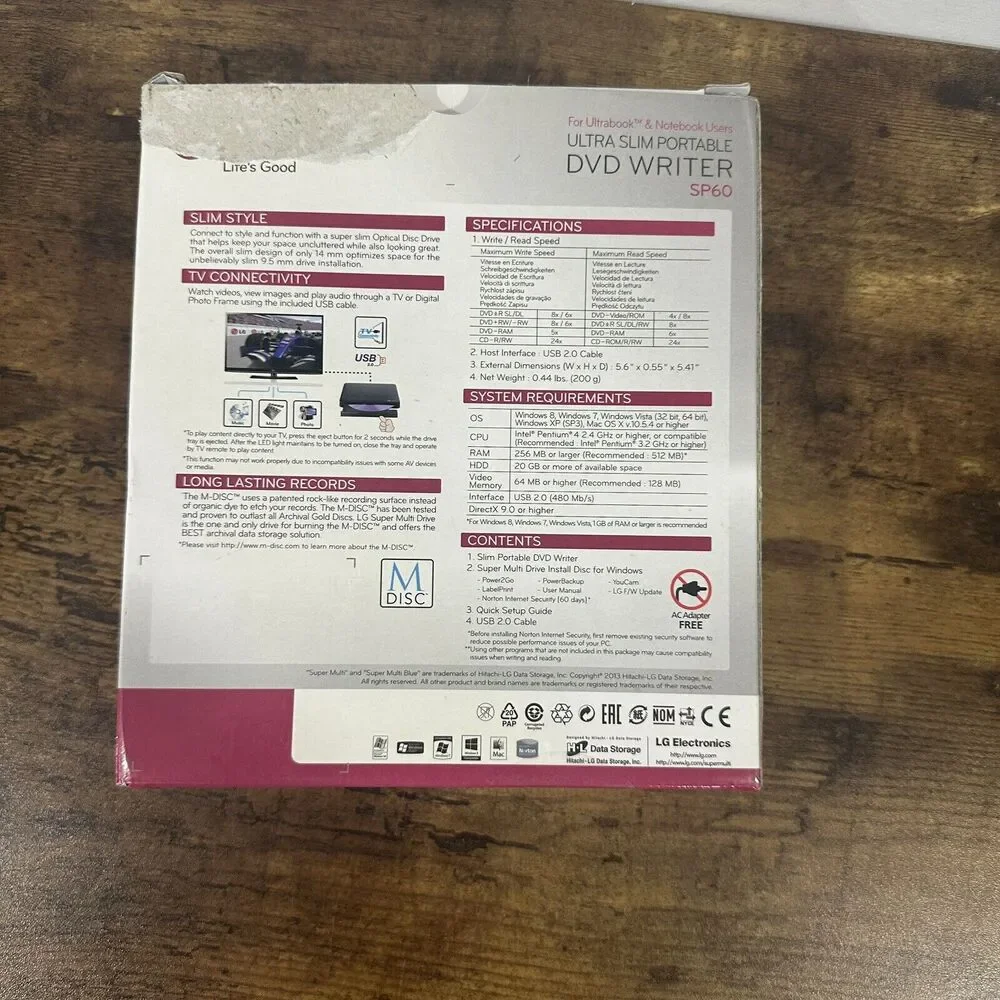 LG SP60 Ultra Slim Portable DVD Writer MAC / WINDOWS